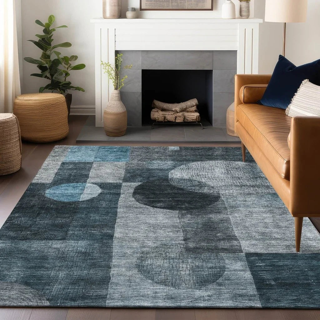 Amara Teal Washable Indoor-Outdoor Rug-Outdoor Rugs-LOOMLAN Rugs-LOOMLAN