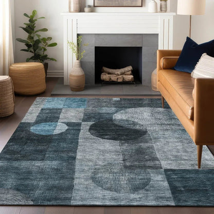 Amara Teal Washable Indoor-Outdoor Rug-Outdoor Rugs-LOOMLAN Rugs-LOOMLAN