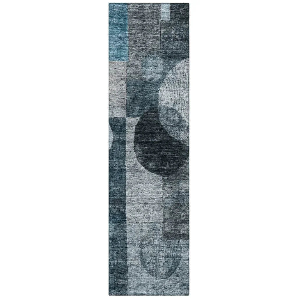 Amara Teal Washable Indoor-Outdoor Rug-Outdoor Rugs-LOOMLAN Rugs-2'3" x 7'6"-LOOMLAN