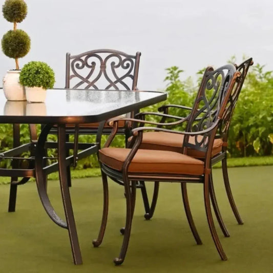 Amber Outdoor Glass Dining Table Set for 6 Persons-Outdoor Dining Sets-LOOMLAN-LOOMLAN