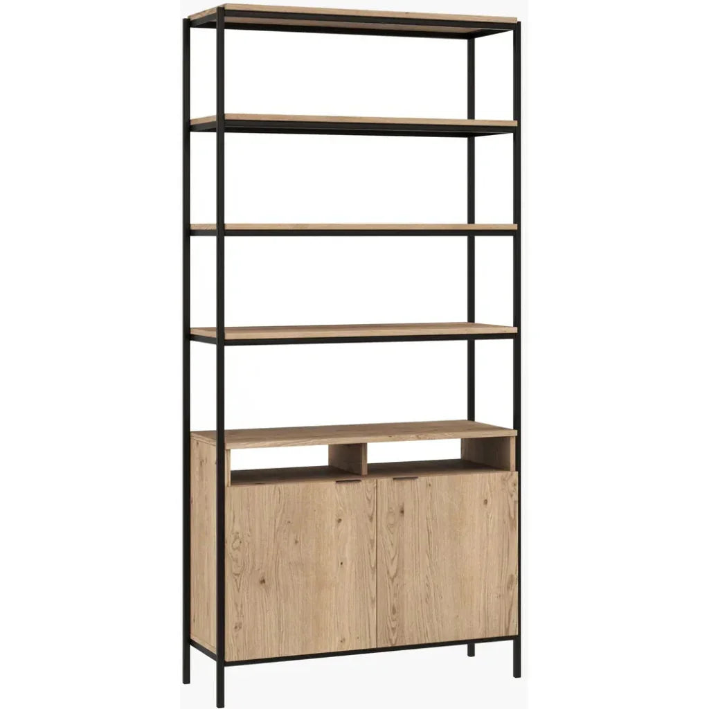 Ambrose Iron Framed Etagere-Etageres-SUNPAN-Rustic Oak-Black-Large-LOOMLAN