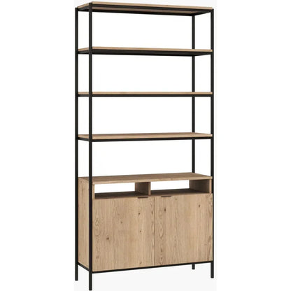 Ambrose Iron Framed Etagere-Etageres-SUNPAN-Rustic Oak-Black-Large-LOOMLAN