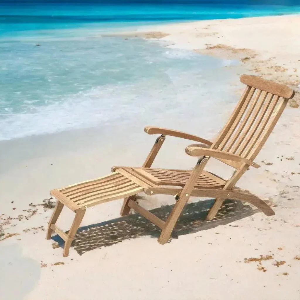 Anders Teak Folding Chair Lounge Sunbrella Cushion-Outdoor Cabanas & Loungers-HiTeak-LOOMLAN