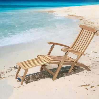 Anders Teak Folding Chair Lounge Sunbrella Cushion-Outdoor Cabanas & Loungers-HiTeak-LOOMLAN