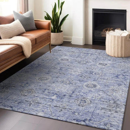 Andorra Blue Washable Indoor-Outdoor Rug-Outdoor Rugs-LOOMLAN Rugs-LOOMLAN
