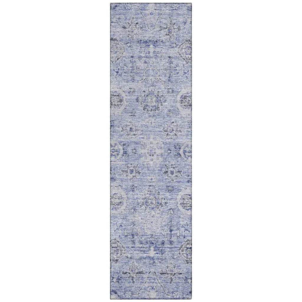 Andorra Blue Washable Indoor-Outdoor Rug-Outdoor Rugs-LOOMLAN Rugs-2'3" x 7'6"-LOOMLAN