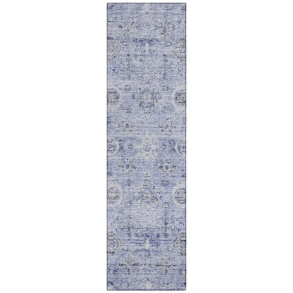 Andorra Blue Washable Indoor-Outdoor Rug-Outdoor Rugs-LOOMLAN Rugs-2'3" x 7'6"-LOOMLAN