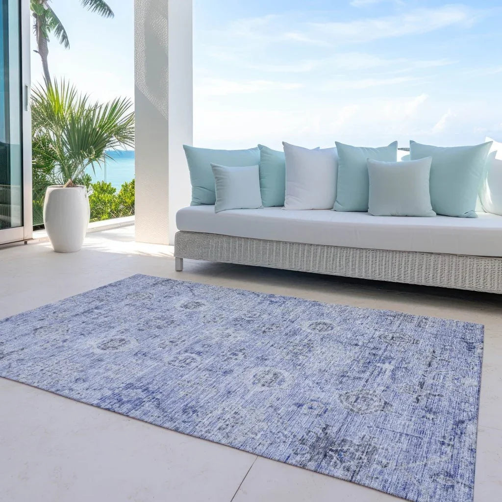 Andorra Blue Washable Indoor-Outdoor Rug-Outdoor Rugs-LOOMLAN Rugs-LOOMLAN