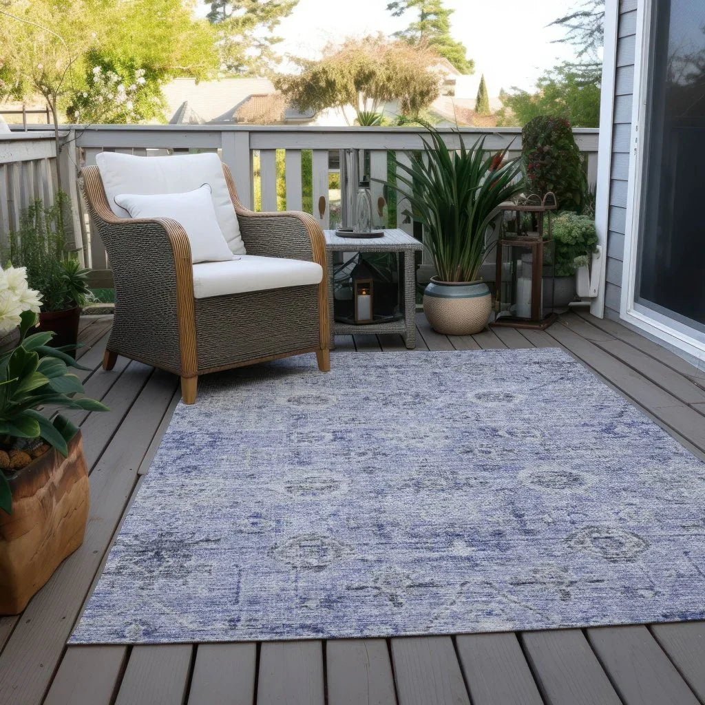 Andorra Blue Washable Indoor-Outdoor Rug-Outdoor Rugs-LOOMLAN Rugs-LOOMLAN