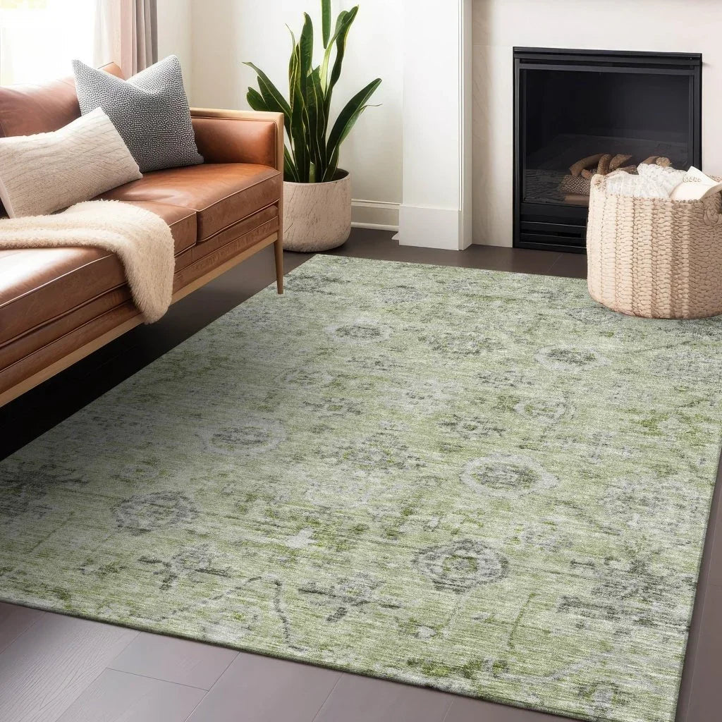 Andorra Green Washable Indoor-Outdoor Rug-Outdoor Rugs-LOOMLAN Rugs-LOOMLAN