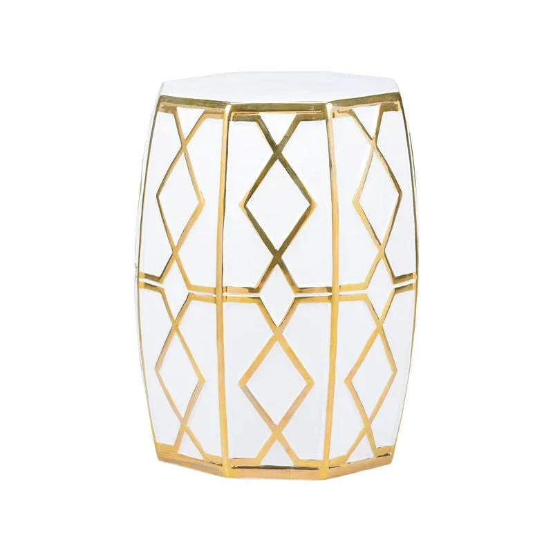 Andreu Ceramic Outdoor Garden Stool-Garden Stools-Chelsea House-White/Gold-LOOMLAN
