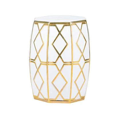 Andreu Ceramic Outdoor Garden Stool-Garden Stools-Chelsea House-White/Gold-LOOMLAN