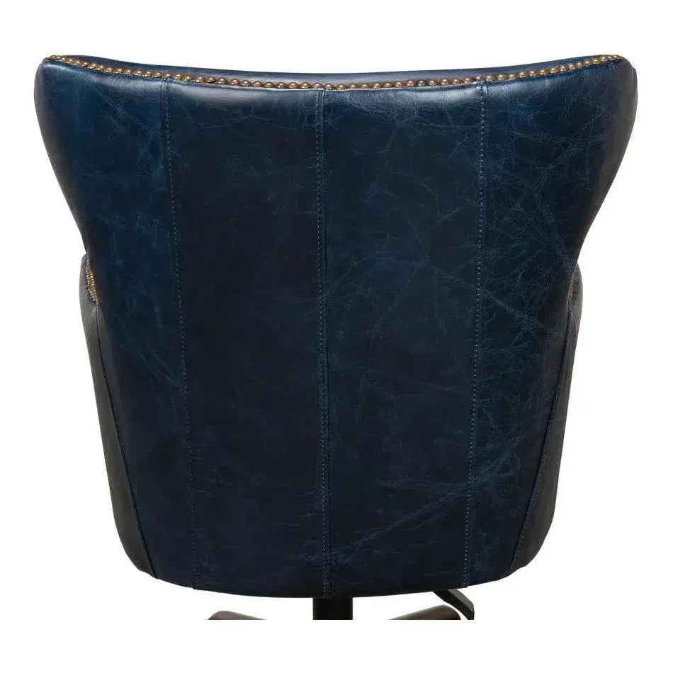 Andrew Jackson Swivel Blue Leather Desk Chair Chateau-Office Chairs-Sarreid-LOOMLAN