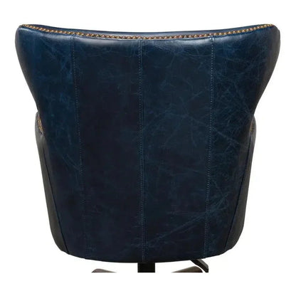Andrew Jackson Swivel Blue Leather Desk Chair Chateau-Office Chairs-Sarreid-LOOMLAN
