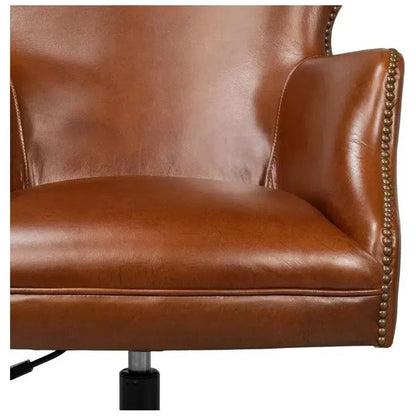 Andrew Jackson Swivel Brown Desk Chair Havana Leather-Office Chairs-Sarreid-LOOMLAN