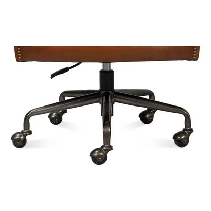 Andrew Jackson Swivel Brown Desk Chair Havana Leather-Office Chairs-Sarreid-LOOMLAN