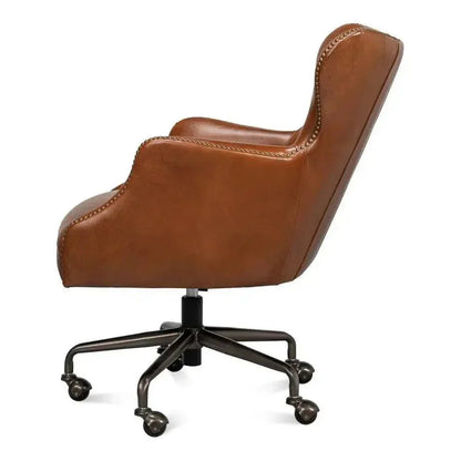 Andrew Jackson Swivel Brown Desk Chair Havana Leather-Office Chairs-Sarreid-LOOMLAN