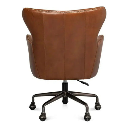 Andrew Jackson Swivel Brown Desk Chair Havana Leather-Office Chairs-Sarreid-LOOMLAN
