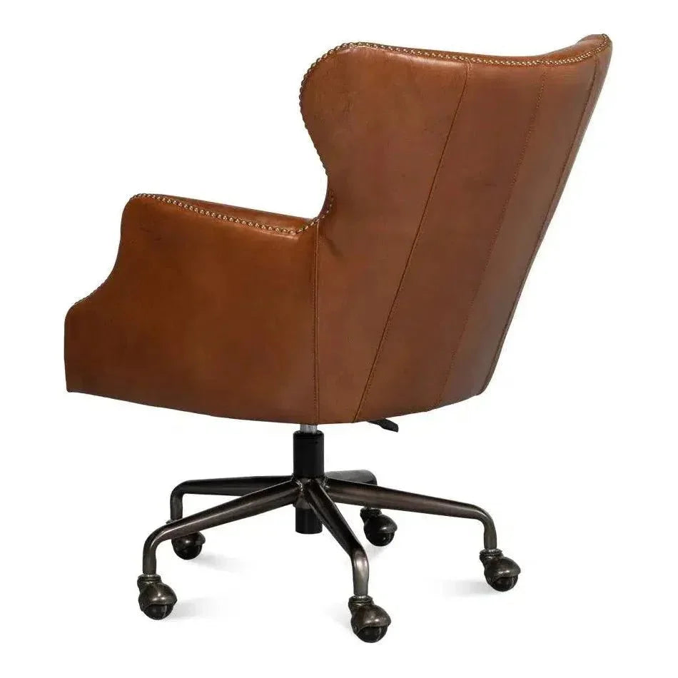 Andrew Jackson Swivel Brown Desk Chair Havana Leather-Office Chairs-Sarreid-LOOMLAN
