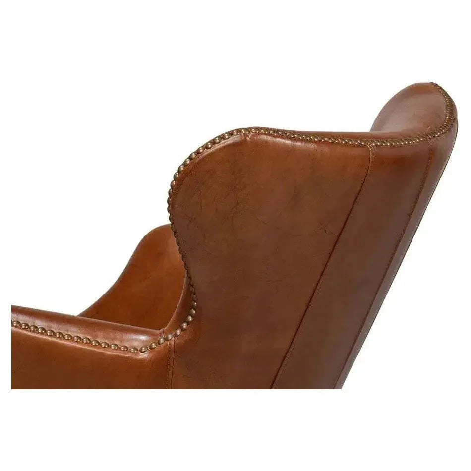 Andrew Jackson Swivel Brown Desk Chair Havana Leather-Office Chairs-Sarreid-LOOMLAN