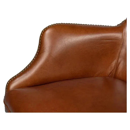 Andrew Jackson Swivel Brown Desk Chair Havana Leather-Office Chairs-Sarreid-LOOMLAN