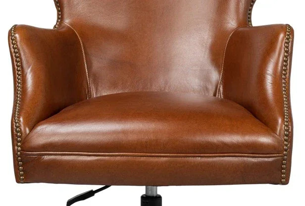 Andrew Jackson Swivel Brown Desk Chair Havana Leather-Office Chairs-Sarreid-LOOMLAN