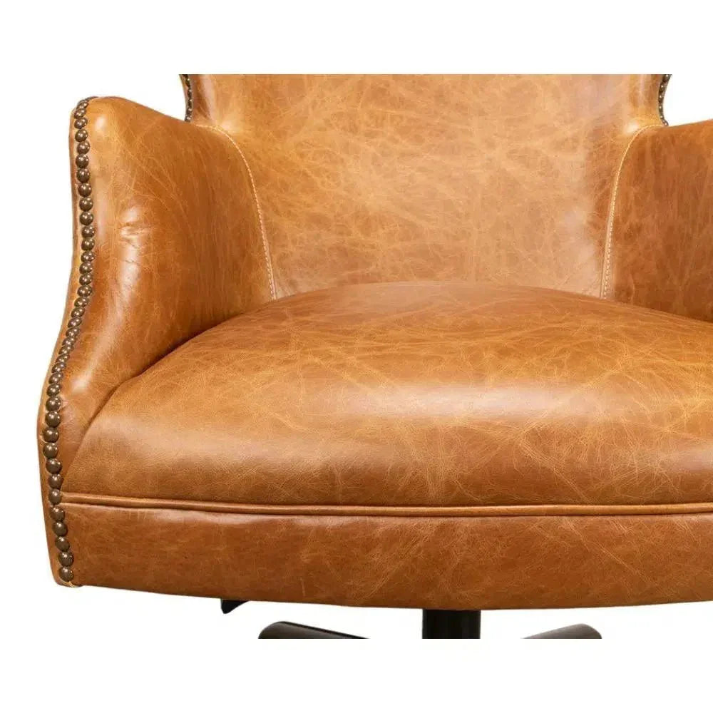 Andrew Jackson Swivel Tan Leather Desk Chair Cuba Brown-Office Chairs-Sarreid-LOOMLAN