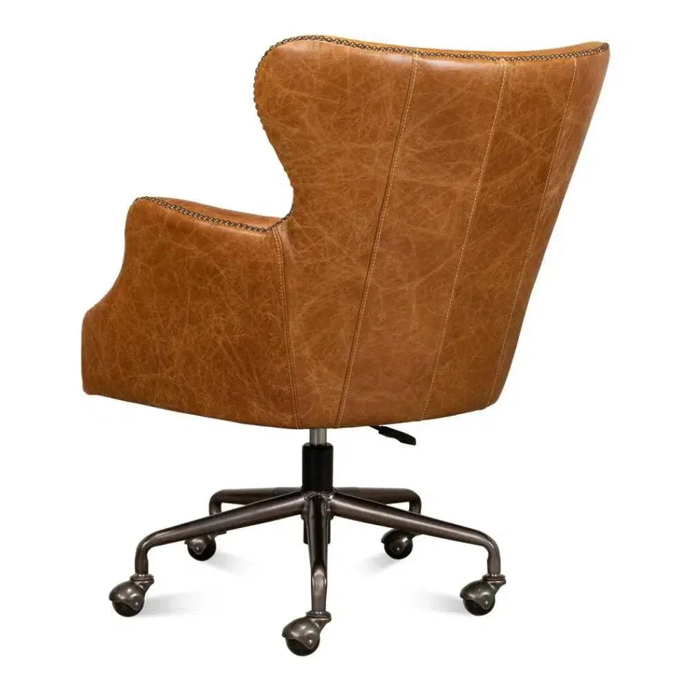Andrew Jackson Swivel Tan Leather Desk Chair Cuba Brown-Office Chairs-Sarreid-LOOMLAN