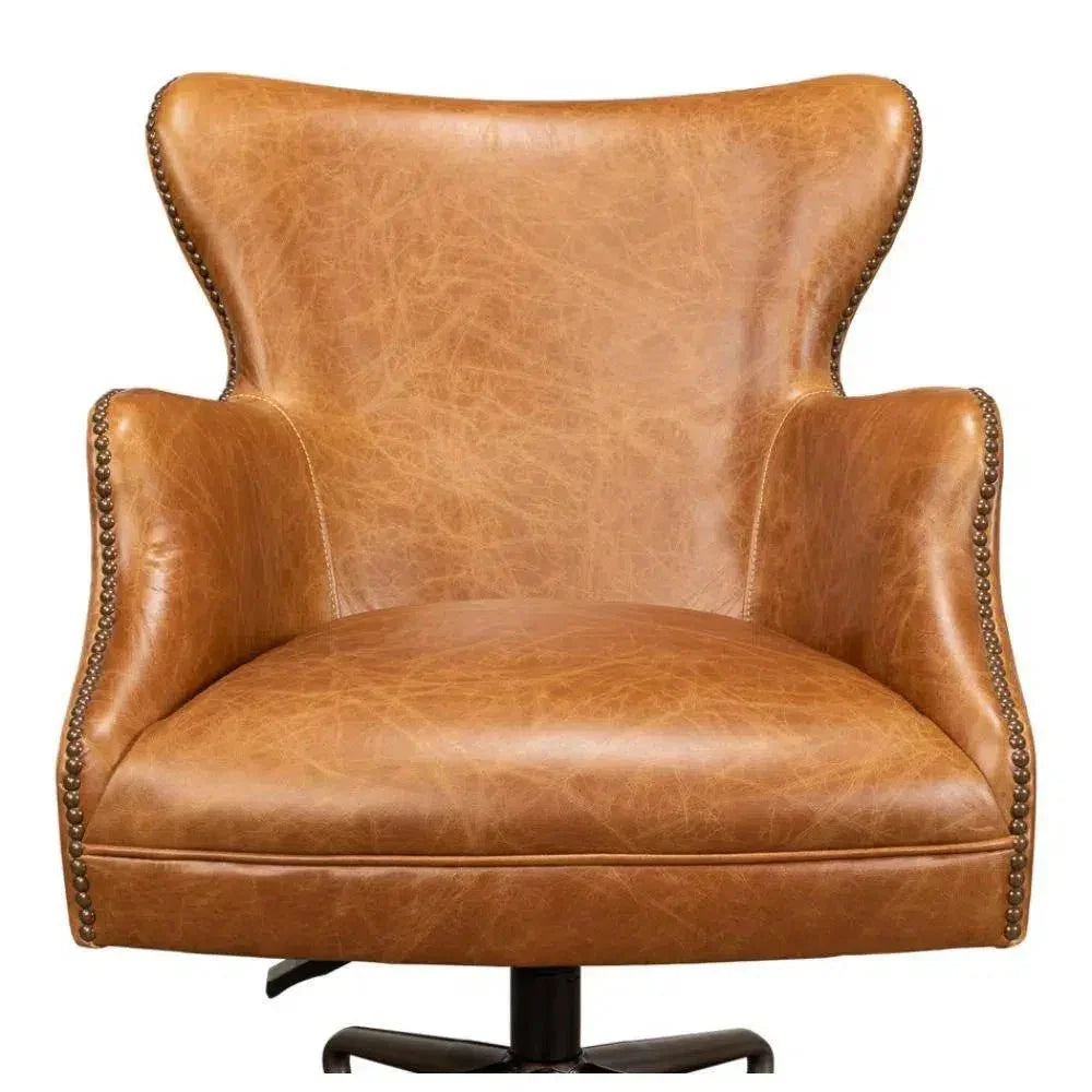 Andrew Jackson Swivel Tan Leather Desk Chair Cuba Brown-Office Chairs-Sarreid-LOOMLAN
