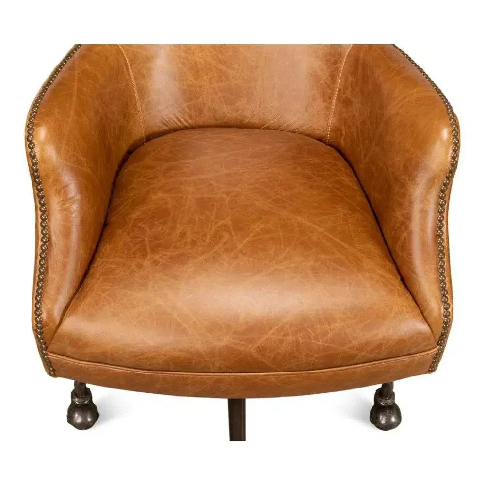 Andrew Jackson Swivel Tan Leather Desk Chair Cuba Brown-Office Chairs-Sarreid-LOOMLAN