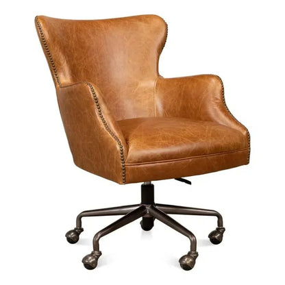 Andrew Jackson Swivel Tan Leather Desk Chair Cuba Brown-Office Chairs-Sarreid-LOOMLAN