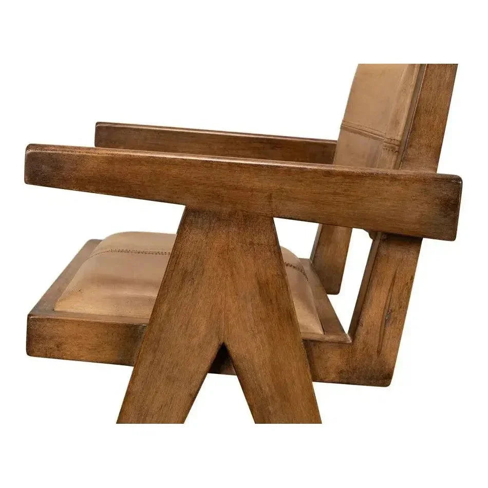 Angus Accent Chair Brown Leather - LOOMLAN - Sarreid - Accent Chairs