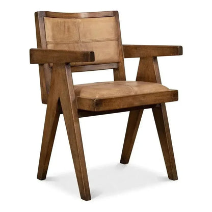 Angus Accent Chair Brown Leather - LOOMLAN - Sarreid - Accent Chairs