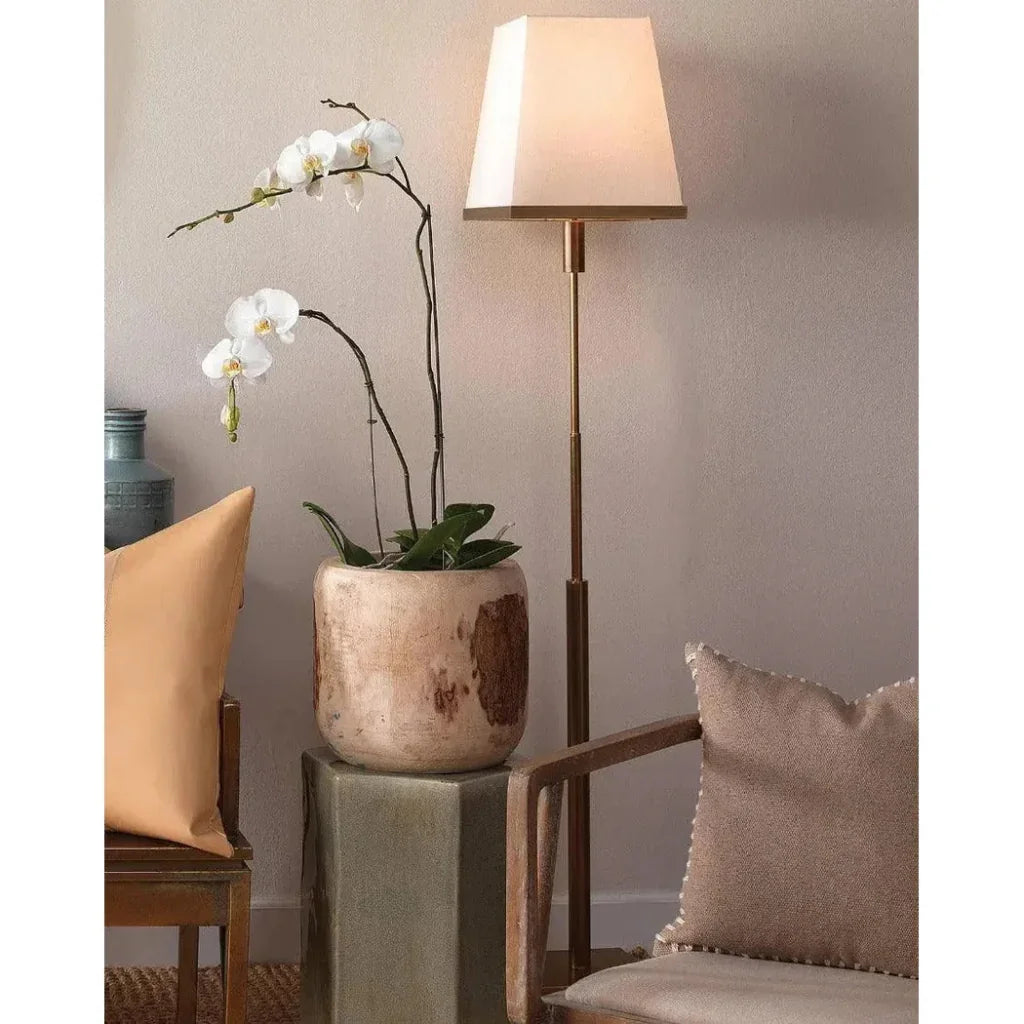 Antique Brass White Linen Jud Floor Lamp-Floor Lamps-Jamie Young-LOOMLAN