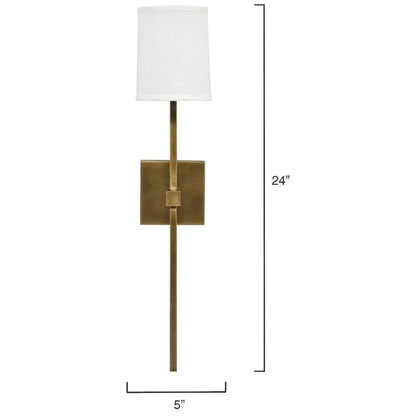 Antique Brass White Linen Minerva Wall Sconce - LOOMLAN - Jamie Young - Wall Sconces