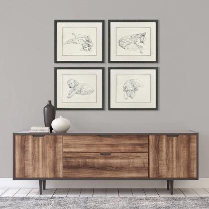 Antique Dog Sketch Framed Wall Art 4PC