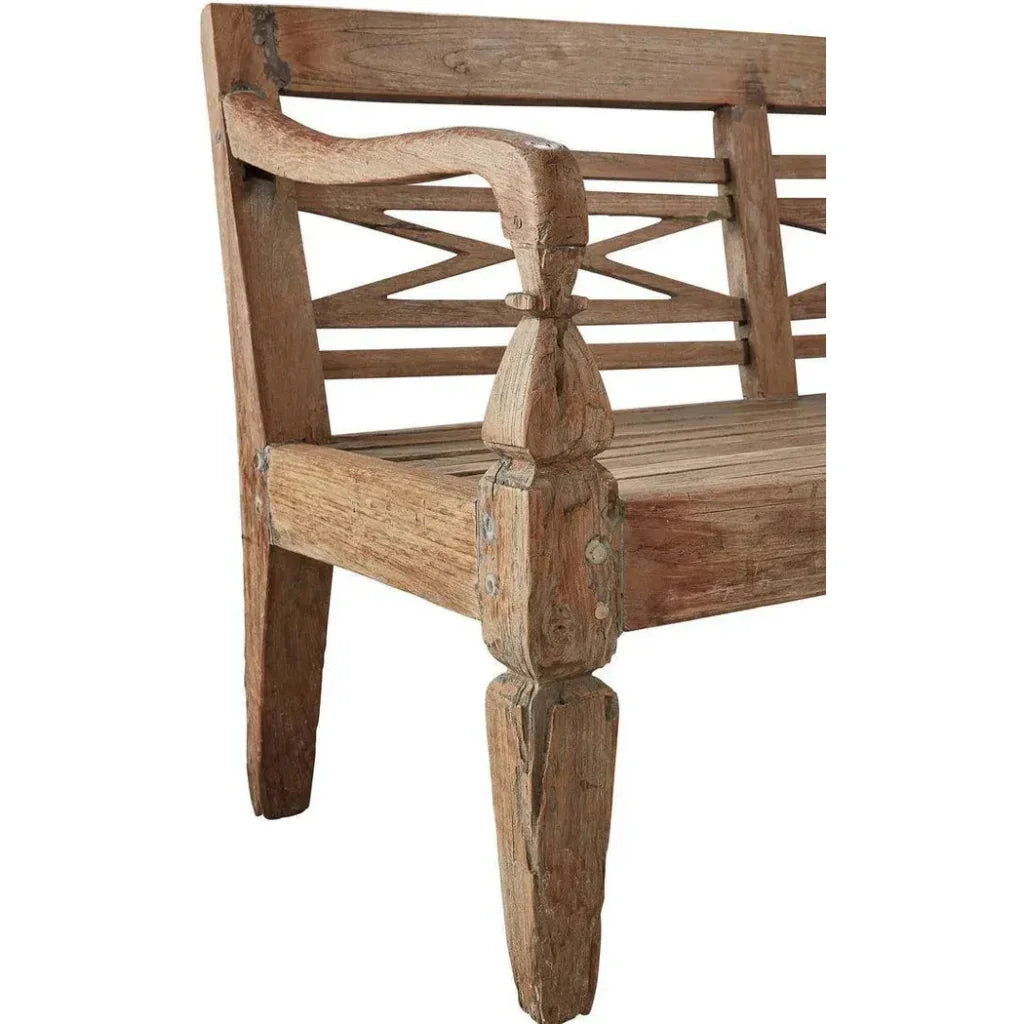Antique Plantation Grown Teak Bench-Outdoor Benches-Furniture Classics-LOOMLAN