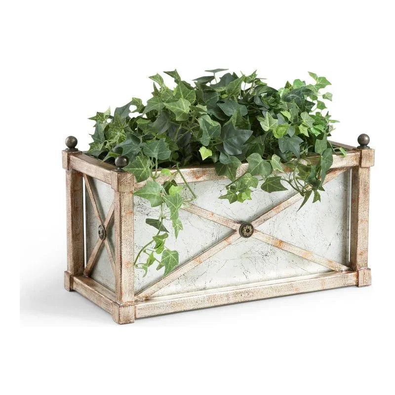 Antique Silver Finished Rectangular Mirrored Planter - LOOMLAN - Chelsea House - Planters