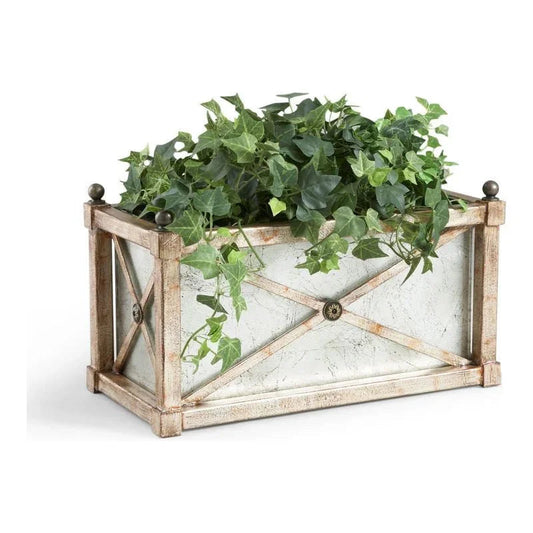 Antique Silver Finished Rectangular Mirrored Planter - LOOMLAN - Chelsea House - Planters