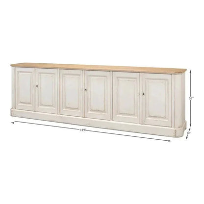 Antique Whitewash Extra Wide Sideboard 6 Door - LOOMLAN - Sarreid - Sideboards