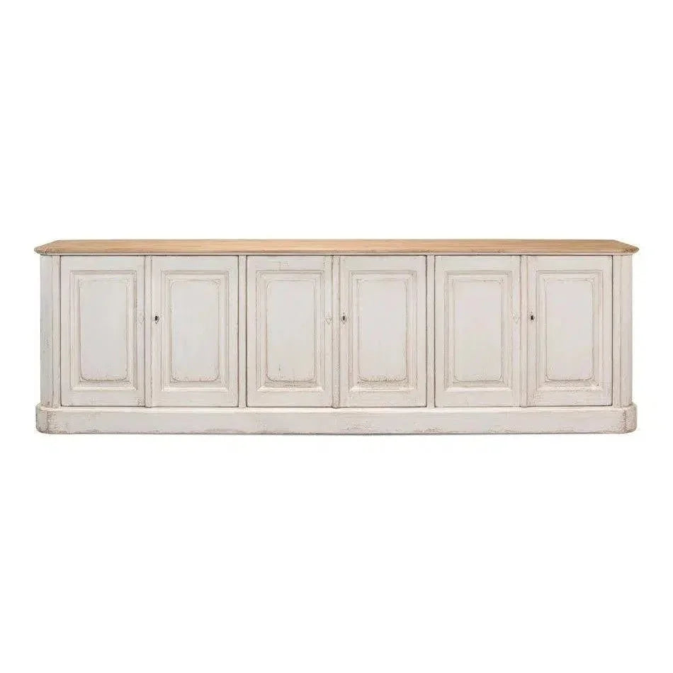 Antique Whitewash Extra Wide Sideboard 6 Door - LOOMLAN - Sarreid - Sideboards