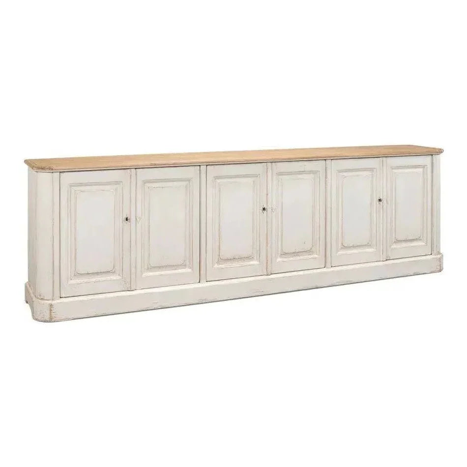 Antique Whitewash Extra Wide Sideboard 6 Door - LOOMLAN - Sarreid - Sideboards
