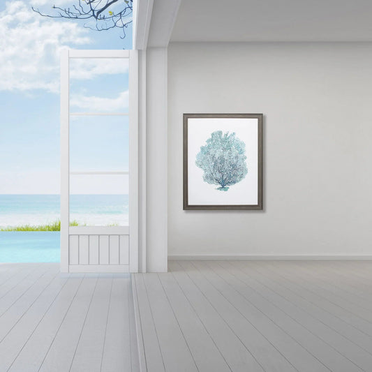 Aqua Coral on Rustic Wood Grain Framed Wall Art