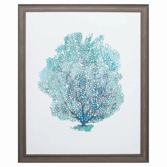 Aqua Coral on Rustic Wood Grain Framed Wall Art