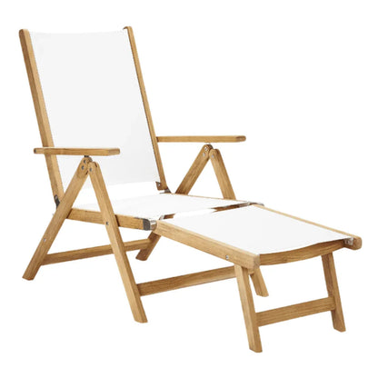 Aquitania Teak Patio Folding Lounge Deck Chair-Outdoor Lounge Chairs-HiTeak-White-LOOMLAN