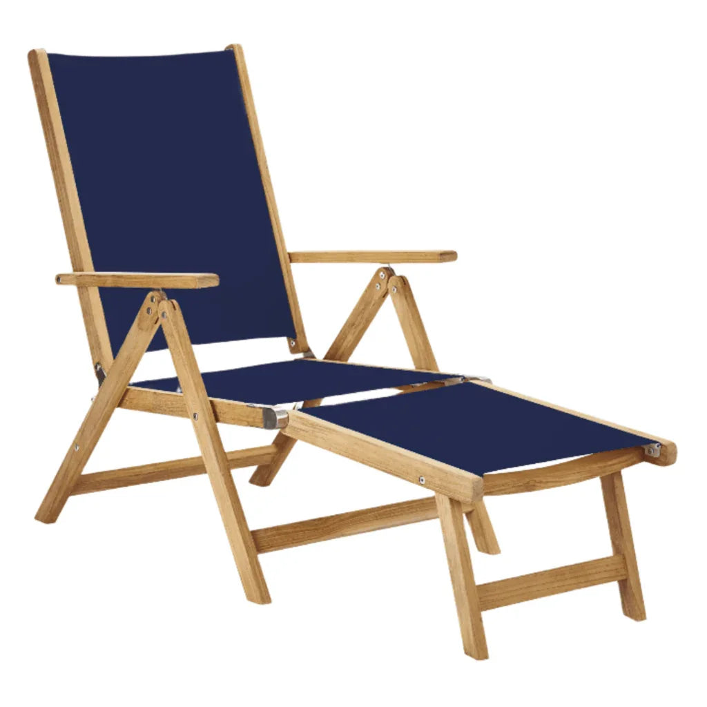Aquitania Teak Patio Folding Lounge Deck Chair-Outdoor Lounge Chairs-HiTeak-Blue-LOOMLAN