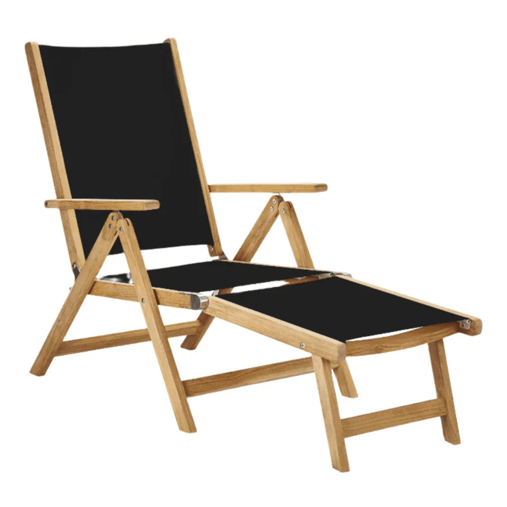 Aquitania Teak Patio Folding Lounge Deck Chair-Outdoor Lounge Chairs-HiTeak-Black-LOOMLAN