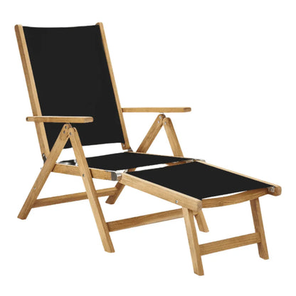 Aquitania Teak Patio Folding Lounge Deck Chair-Outdoor Lounge Chairs-HiTeak-Black-LOOMLAN