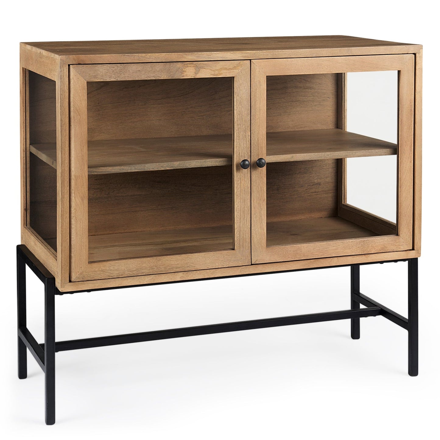 Arelius Two Glass Doors Accent Cabinet