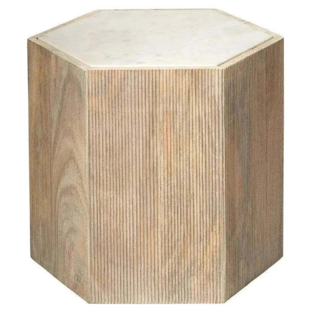 Argan Hexagon Washed Wood End Table